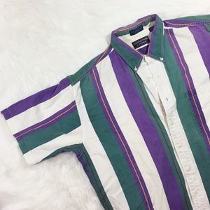 VINTAGE Button Down Short Sleeve Stripes Purple